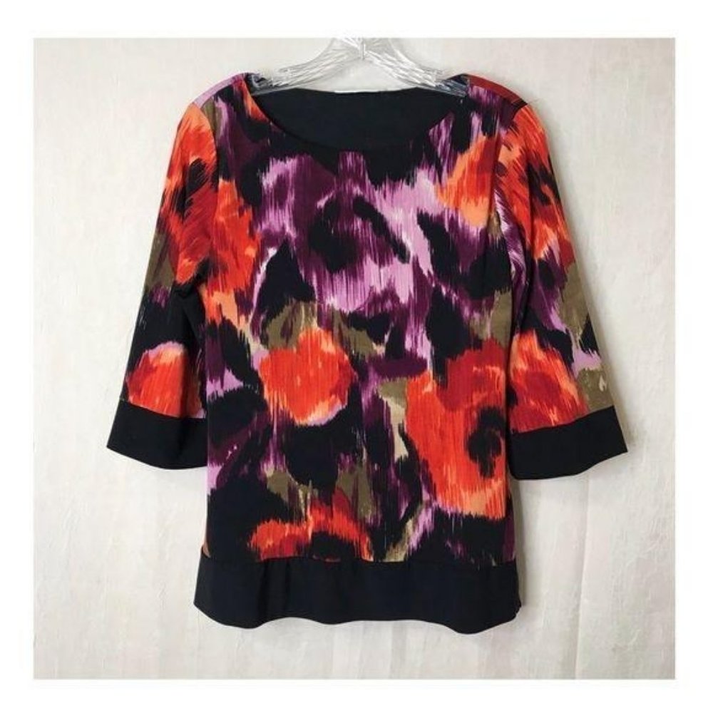 Susan Graver Black Orange Small Floral Top